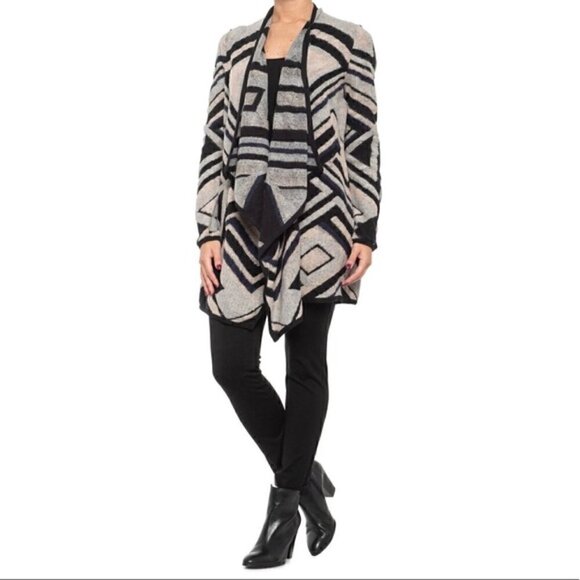 Lucky Brand Intarsia Draped Geometric Cardigan - Picture 1 of 4